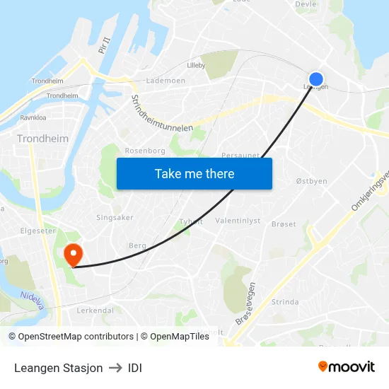 Leangen Stasjon to IDI map