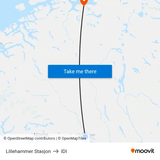 Lillehammer Stasjon to IDI map