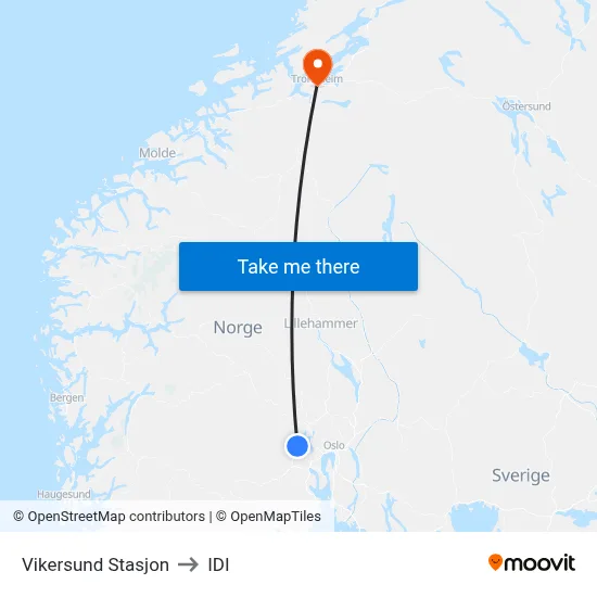 Vikersund Stasjon to IDI map