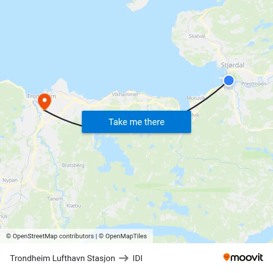 Trondheim Lufthavn Stasjon to IDI map