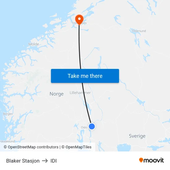Blaker Stasjon to IDI map