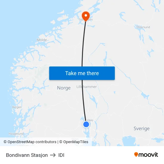 Bondivann Stasjon to IDI map