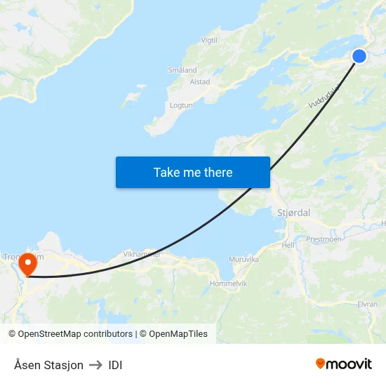 Åsen Stasjon to IDI map
