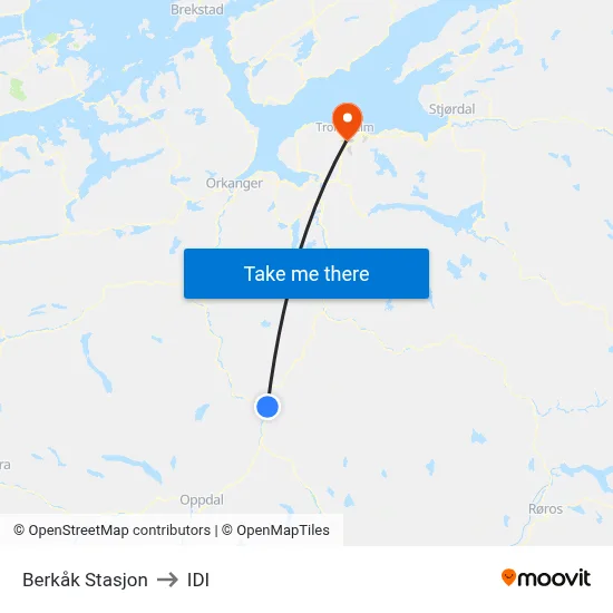 Berkåk Stasjon to IDI map