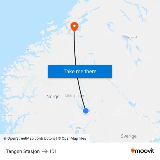 Tangen Stasjon to IDI map