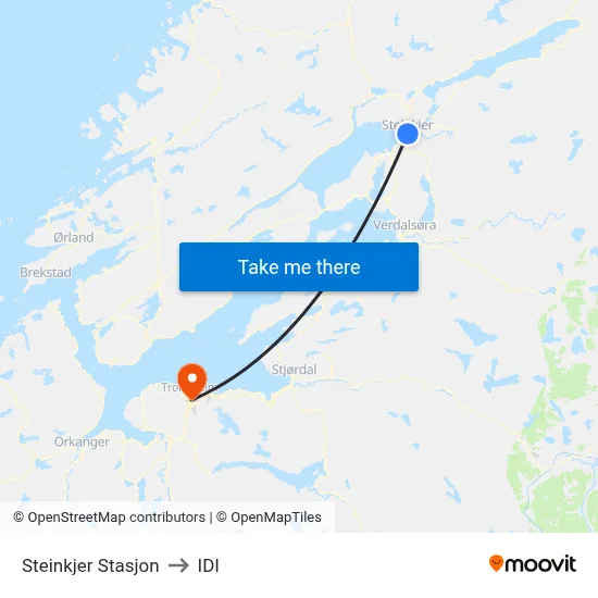 Steinkjer Stasjon to IDI map