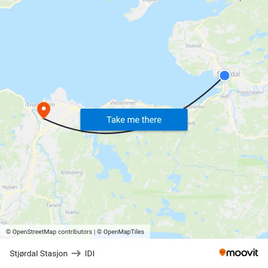 Stjørdal Stasjon to IDI map