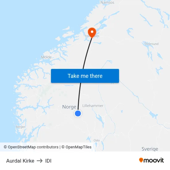 Aurdal Kirke to IDI map