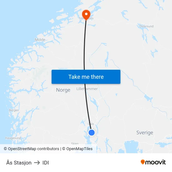 Ås Stasjon to IDI map