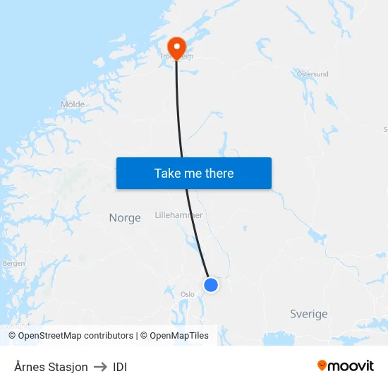 Årnes Stasjon to IDI map