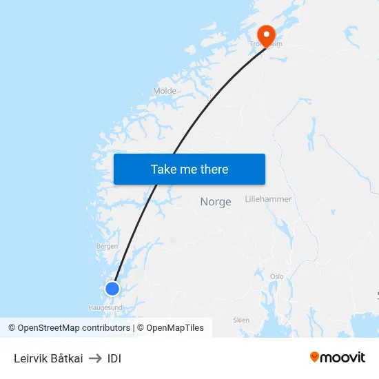 Leirvik Båtkai to IDI map
