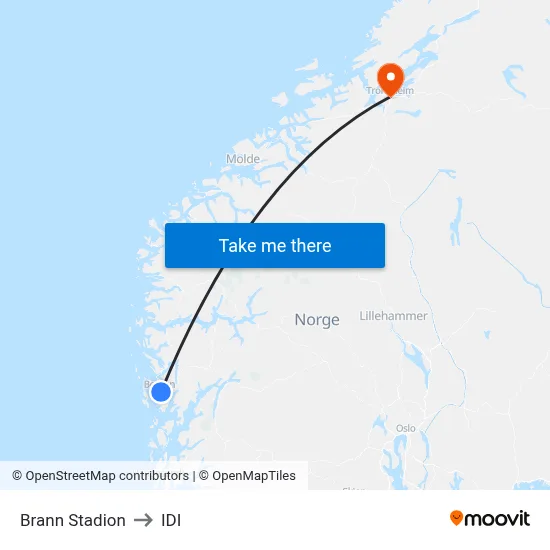 Brann Stadion to IDI map
