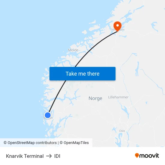 Knarvik Terminal to IDI map