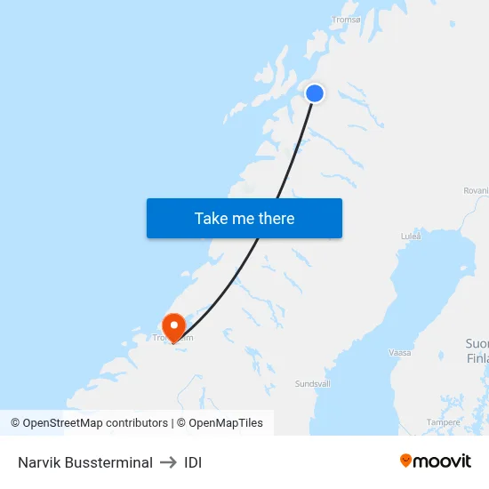 Narvik Bussterminal to IDI map