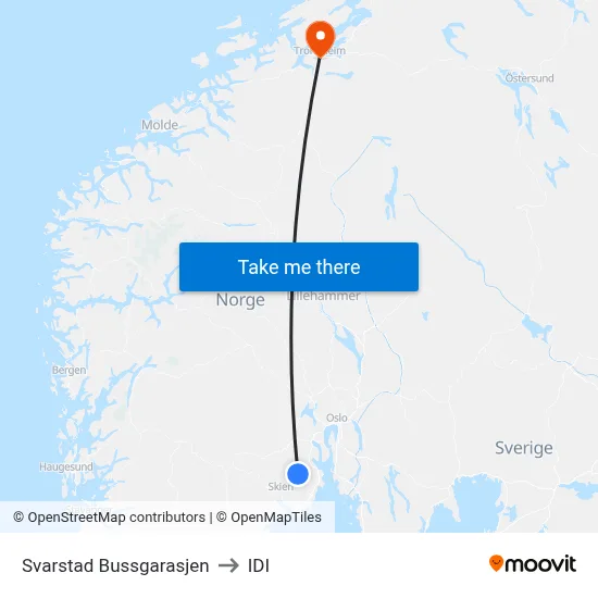 Svarstad Bussgarasjen to IDI map