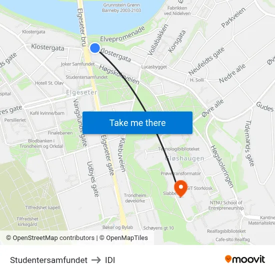 Studentersamfundet to IDI map