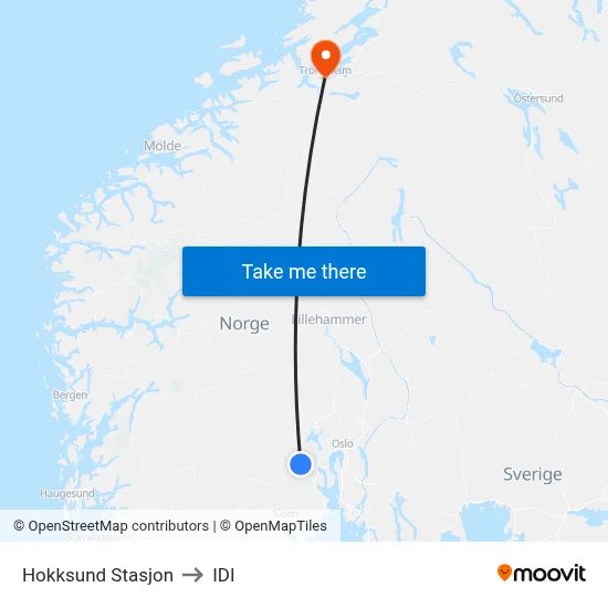 Hokksund Stasjon to IDI map