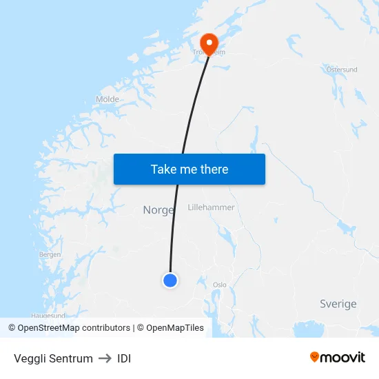 Veggli Sentrum to IDI map