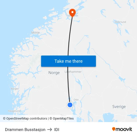 Drammen Busstasjon to IDI map