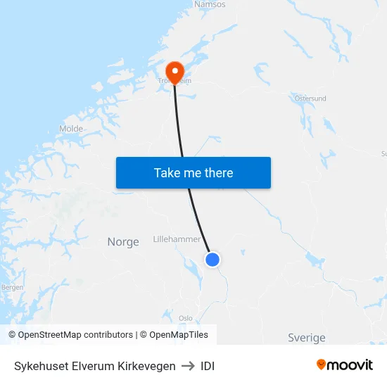 Sykehuset Elverum Kirkevegen to IDI map