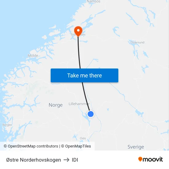 Østre Norderhovskogen to IDI map