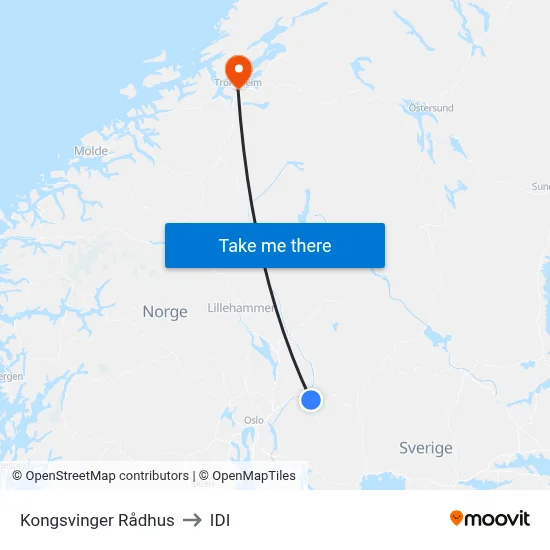 Kongsvinger Rådhus to IDI map
