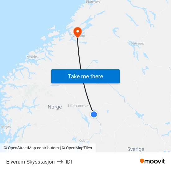 Elverum Skysstasjon to IDI map
