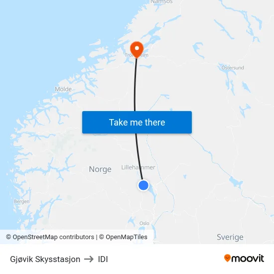 Gjøvik Skysstasjon to IDI map