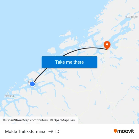 Molde Trafikkterminal to IDI map