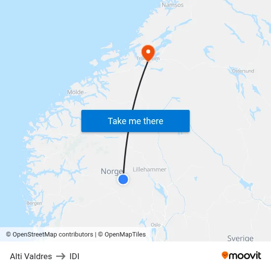 Alti Valdres to IDI map