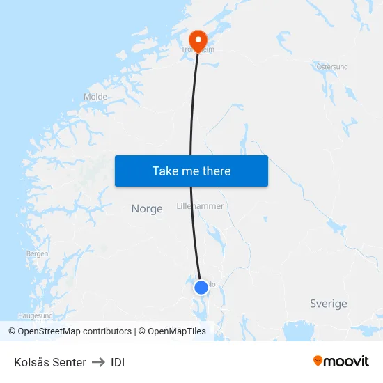 Kolsås Senter to IDI map