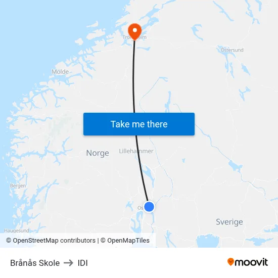 Brånås Skole to IDI map