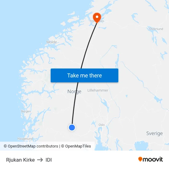 Rjukan Kirke to IDI map