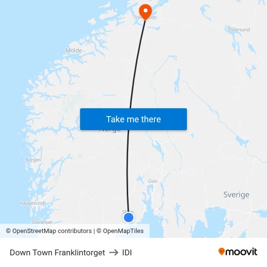 Down Town Franklintorget to IDI map