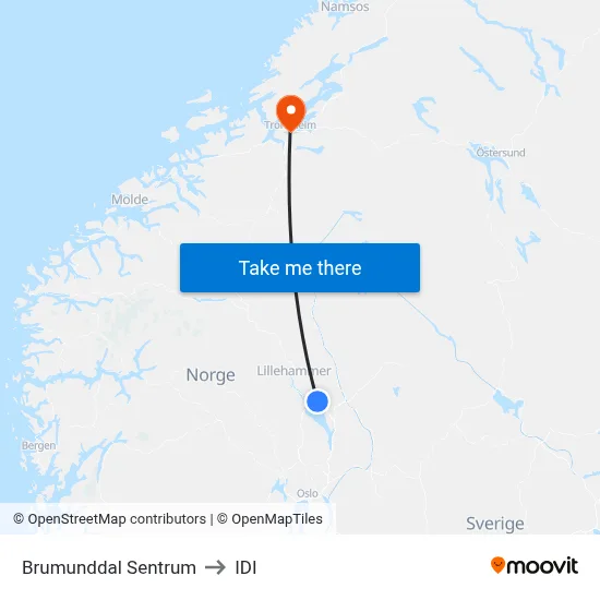 Brumunddal Sentrum to IDI map