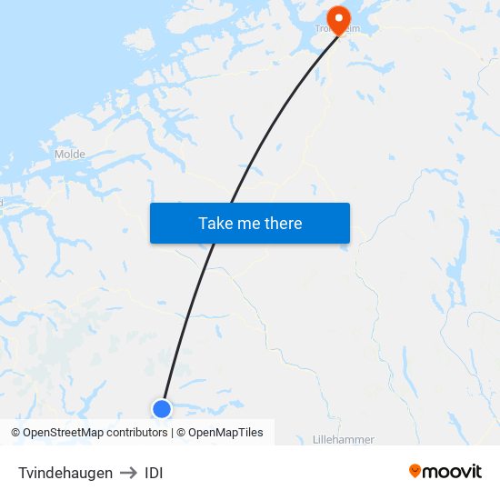 Tvindehaugen to IDI map