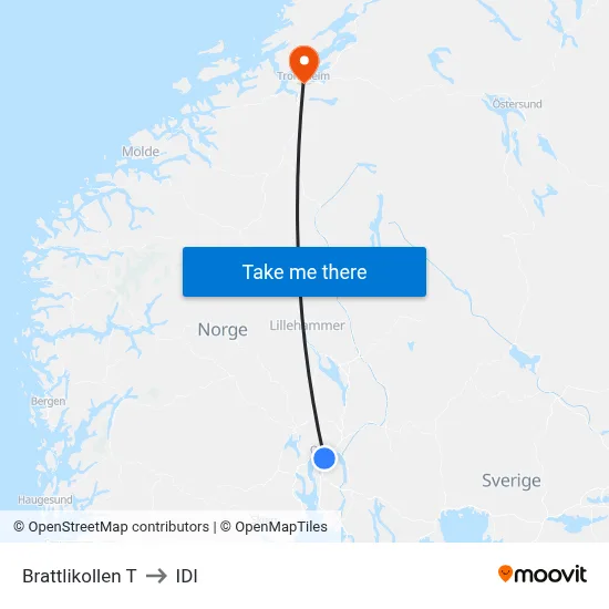 Brattlikollen T to IDI map