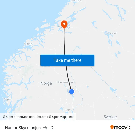 Hamar Skysstasjon to IDI map