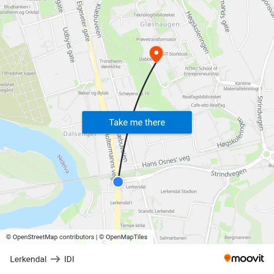 Lerkendal to IDI map