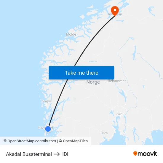 Aksdal Bussterminal to IDI map