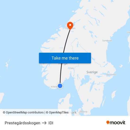 Prestegårdsskogen to IDI map