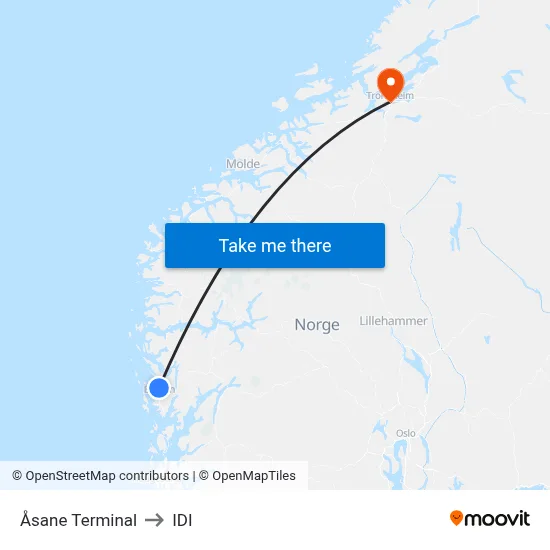 Åsane Terminal to IDI map