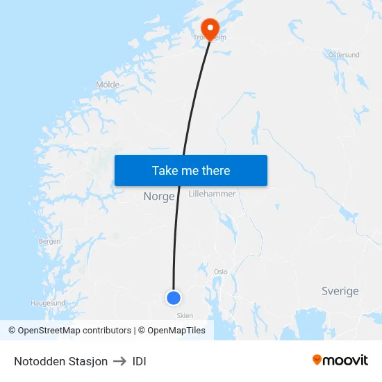 Notodden Stasjon to IDI map