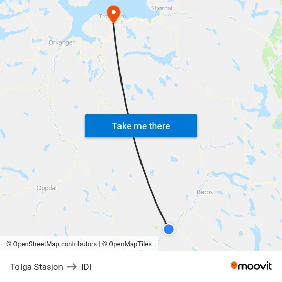 Tolga Stasjon to IDI map