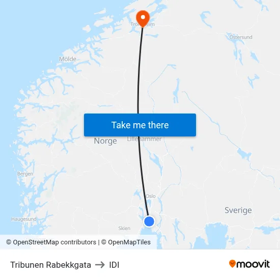 Tribunen Rabekkgata to IDI map