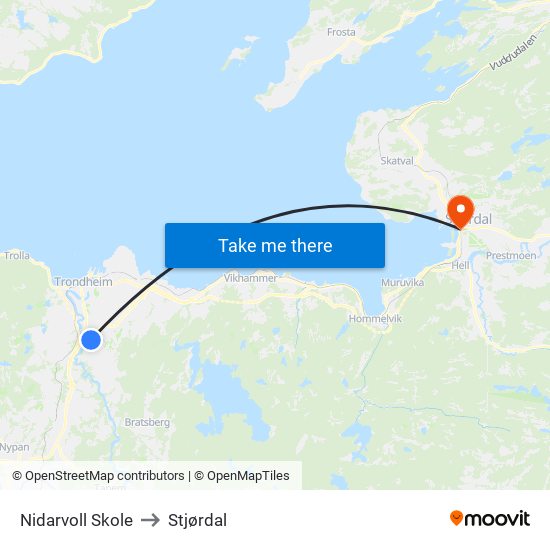 Nidarvoll Skole to Stjørdal map