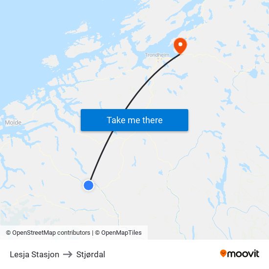 Lesja Stasjon to Stjørdal map