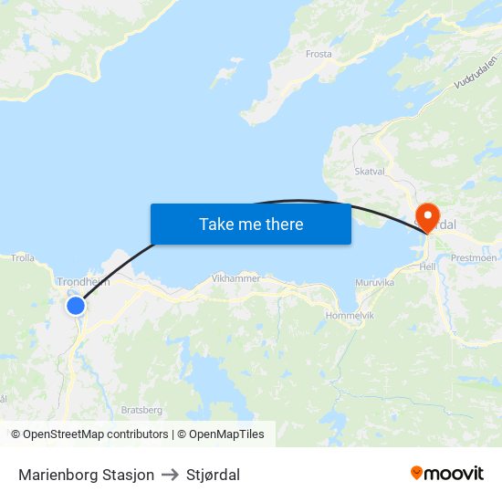 Marienborg Stasjon to Stjørdal map