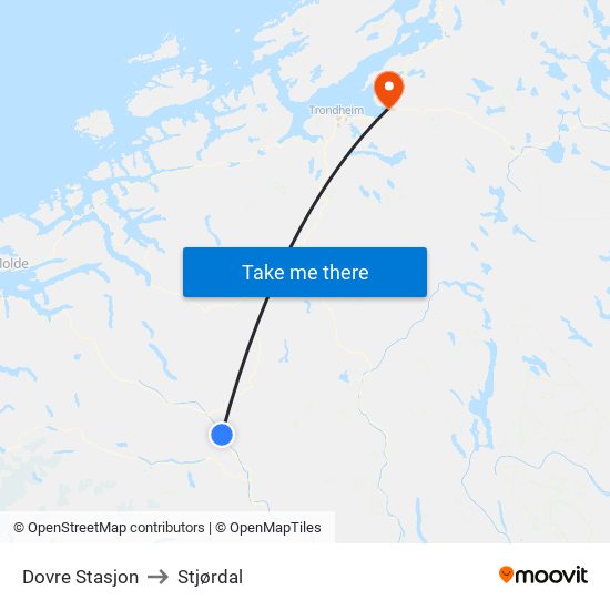 Dovre Stasjon to Stjørdal map