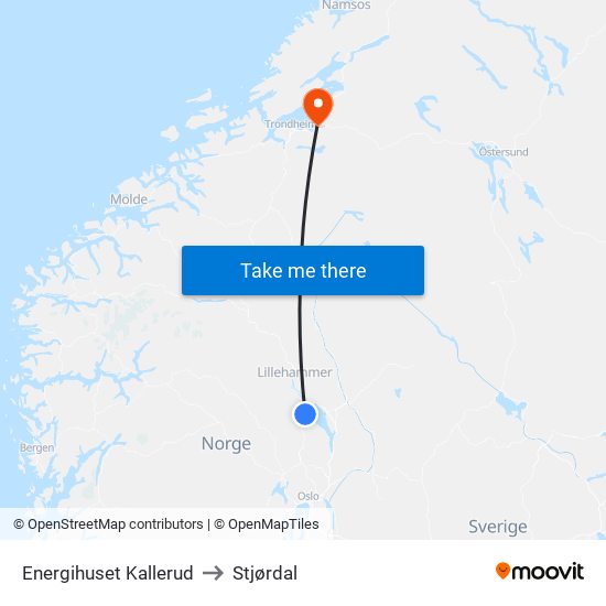 Energihuset Kallerud to Stjørdal map